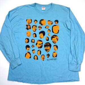Supreme Men's T Shirt Orange Faces Long Sleeve Blue - Size Medium